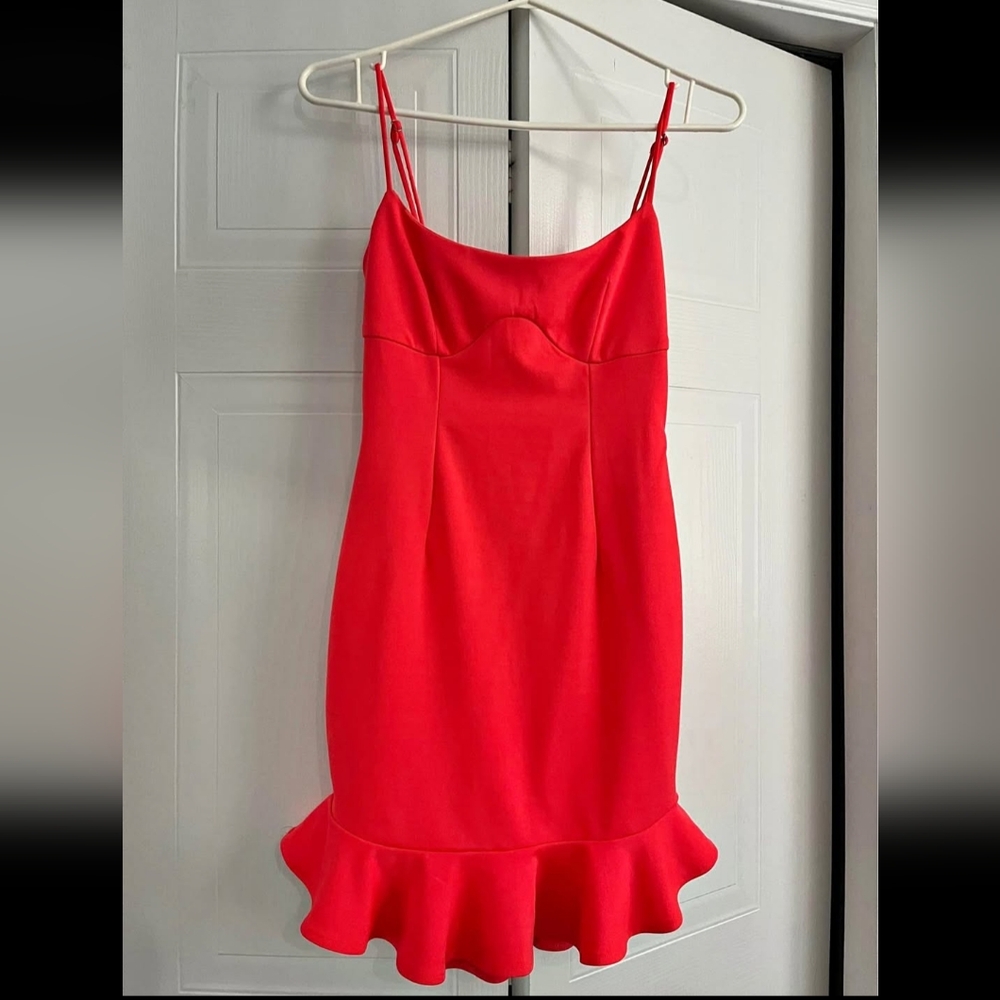 Hello Molly Neon Pink Bustier Ruffled Mini Dress